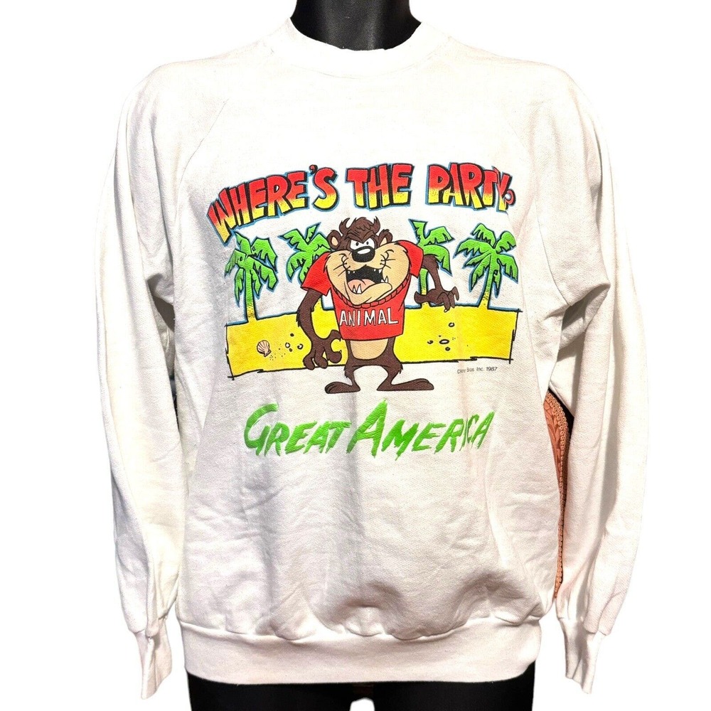 VTG 80s Taz Six Flags Where’s The Party Great America Sweatshirt Men’s Size L
